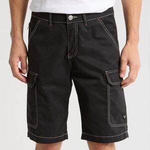 NWT True Religion Jet Black Cargo Shorts Contrast Stitch Flap Pocket Mens 38